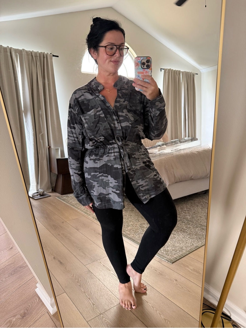 Knox Rose Gray Camouflage Cinch-Waist Utility Jacket